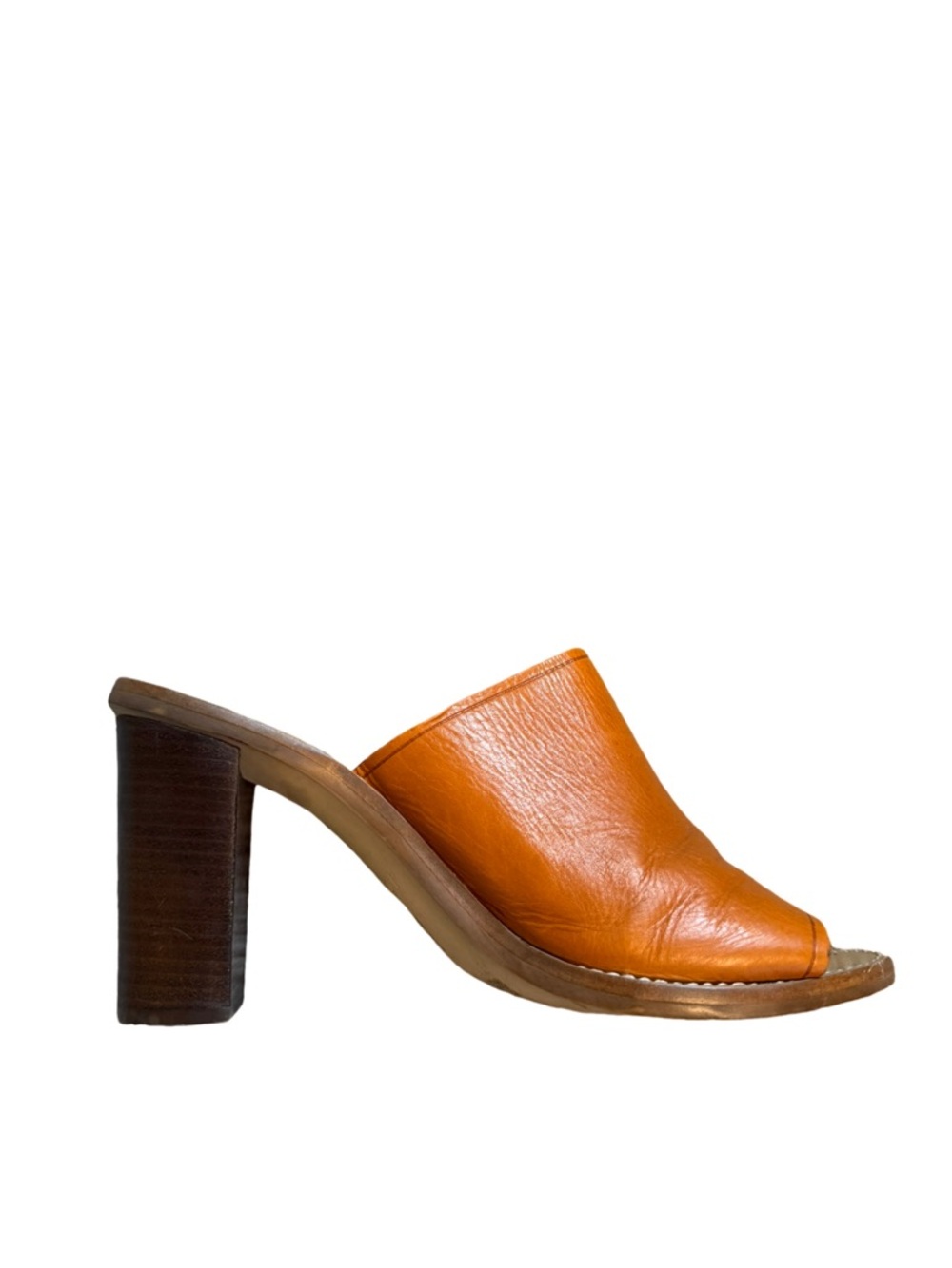 J Crew Leather Mule Heels Cognac Brown Block Heel Size 10 - Picture 3 of 12